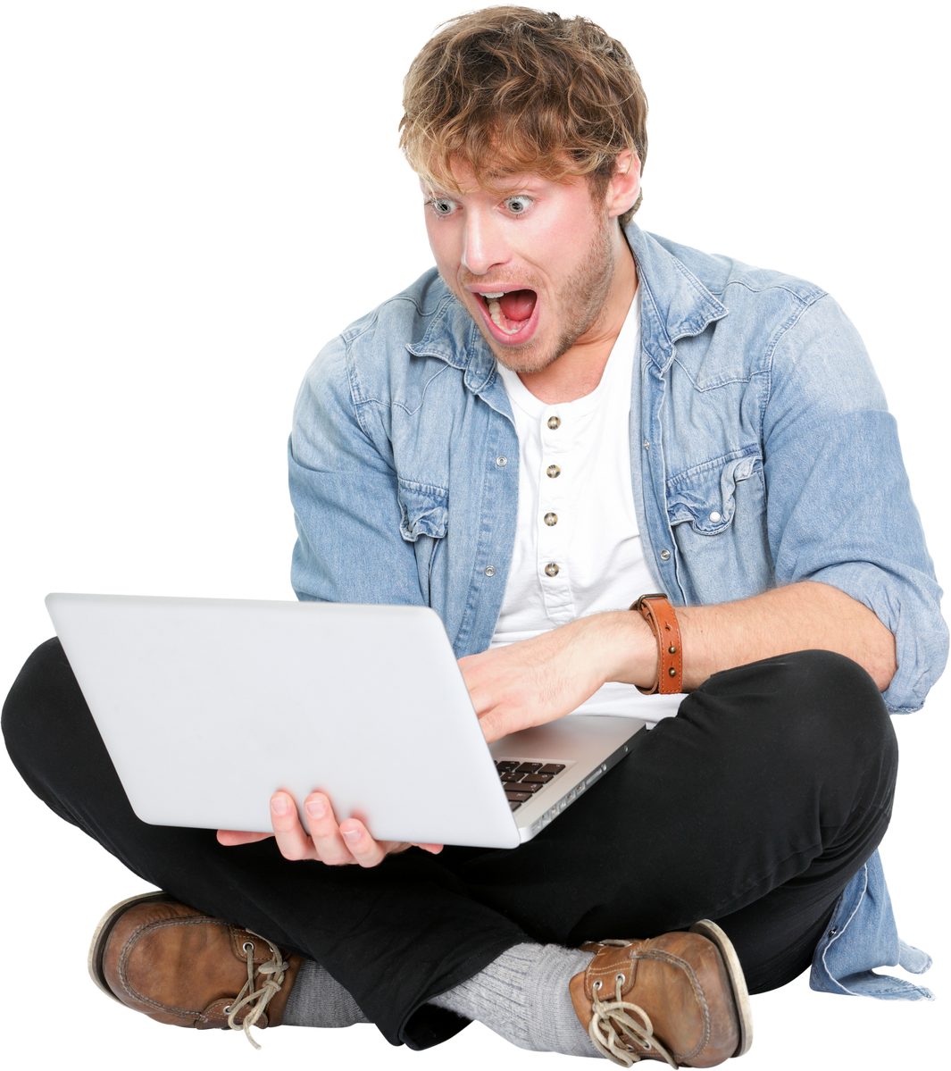 Man Surprised with Laptop Computer